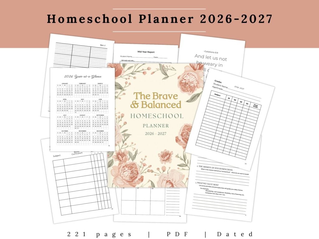 The Brave and Balanced Homeschool printable planner