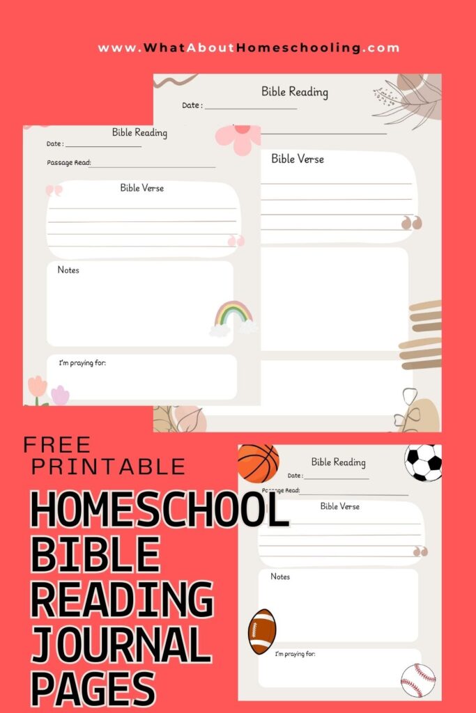 Free printable homeschool curriculum bible reading journal pages. 3 images of journal pages-one for adults, one for boys, and one for girls.